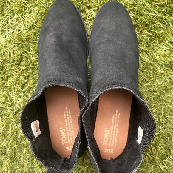 Tom’s Ella Suede Leather Chelsea Style Slip On Low Heel Ankle Boots Black sz 10 - Picture 4 of 7